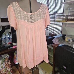 Forever 21 Light Pink Lace Accent Blouse